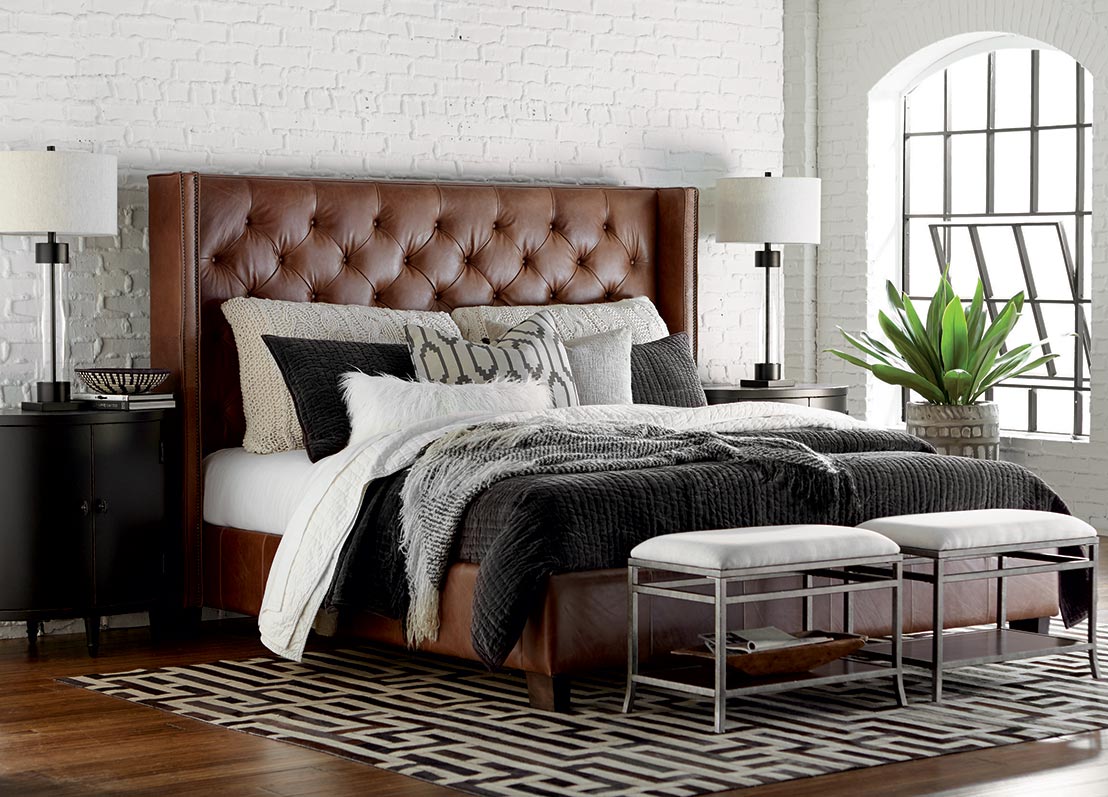 Tufted Leather Headboard with Benches