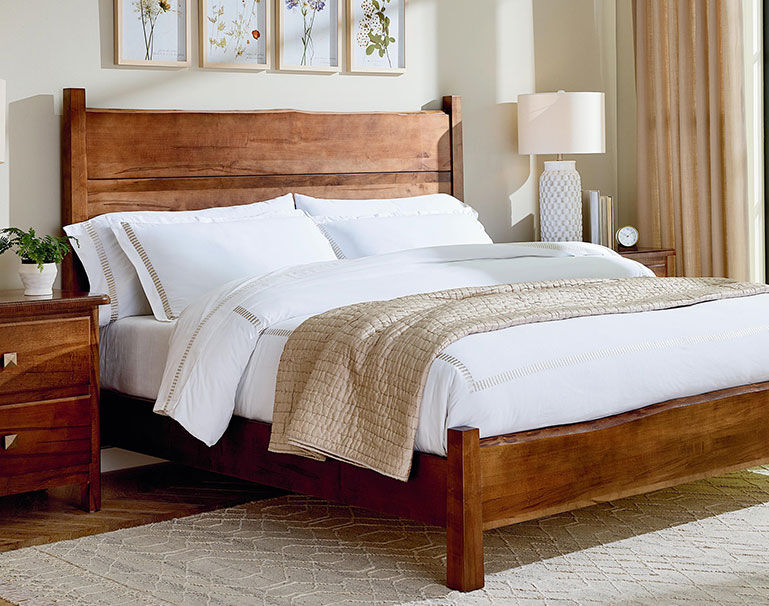 Wood panel bed in bedroom